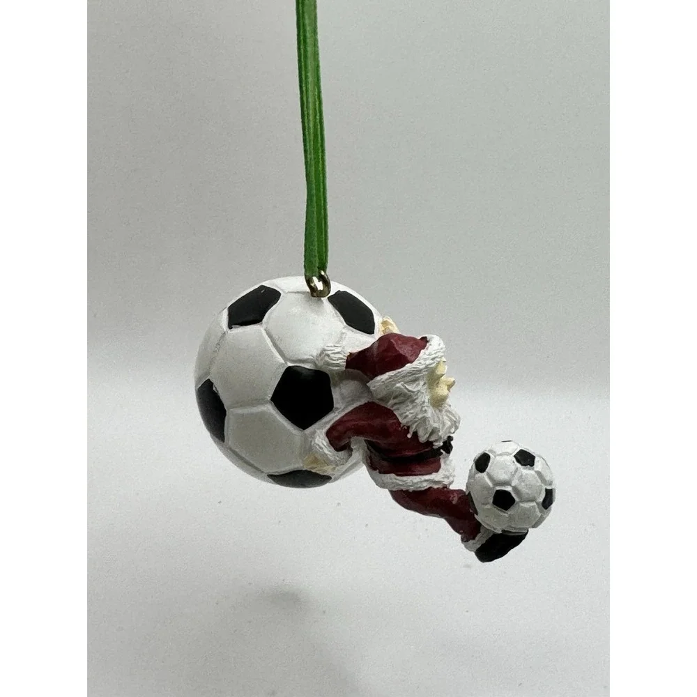SANTA PLAYING SOCCER SOCCER BALLS Vintage‎ Christmas Ornament RESIN Vintage Coll